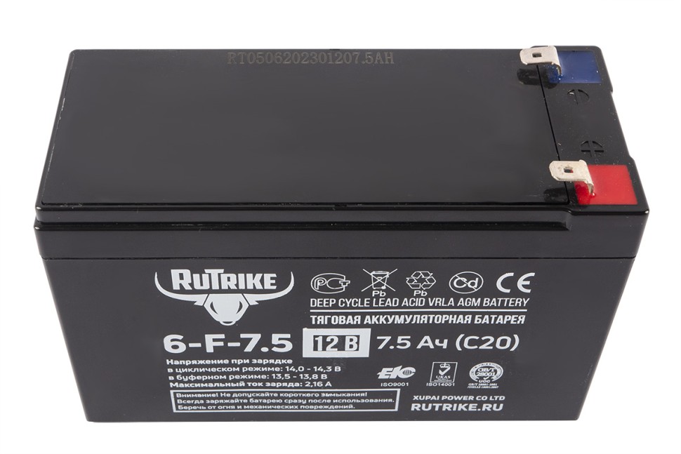 Тяговый аккумулятор RuTrike 6-F-7,5 (12V7,5A/H C20)
